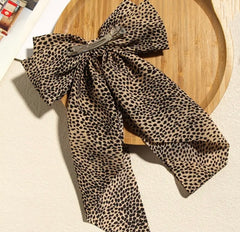 Leopard Print Beige Big Hair Bow Clip