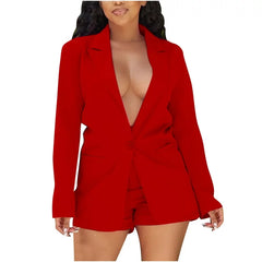 Thin Matching Sets Long Sleeve Blazer Coat and Shorts Set