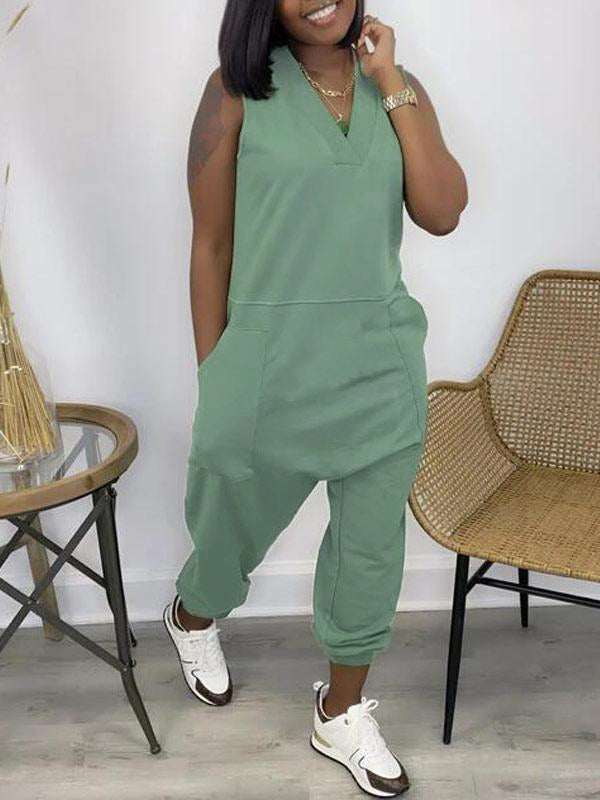 Thin Summer V Neck Pocket Jumpsuit