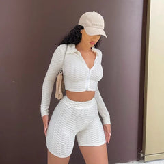 Sport Top And Shorts Set With Round Neck