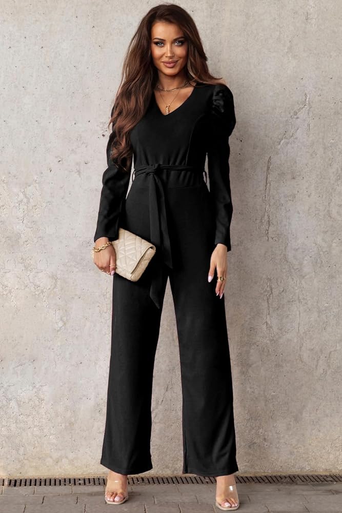 Belted Wide Leg Formal Rompers Jumpsuits