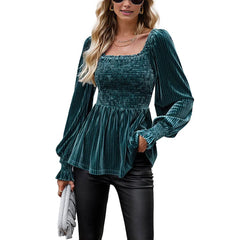 Velvet Frill Ruched Cute Top