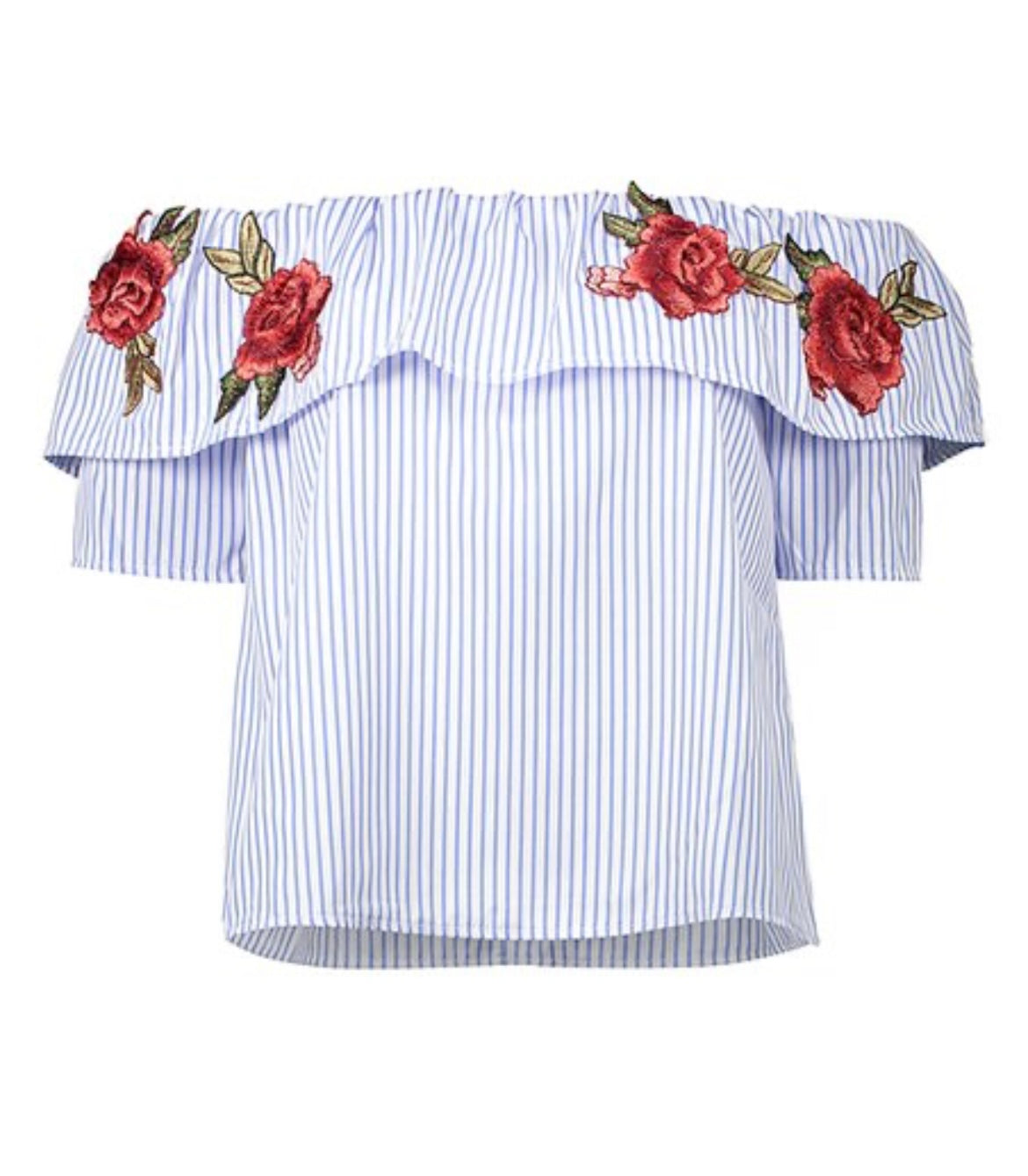 Rosé embroidery off shoulder grill top