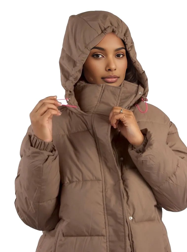 Padded Short Puffer Jacket With Drawstring and Hood