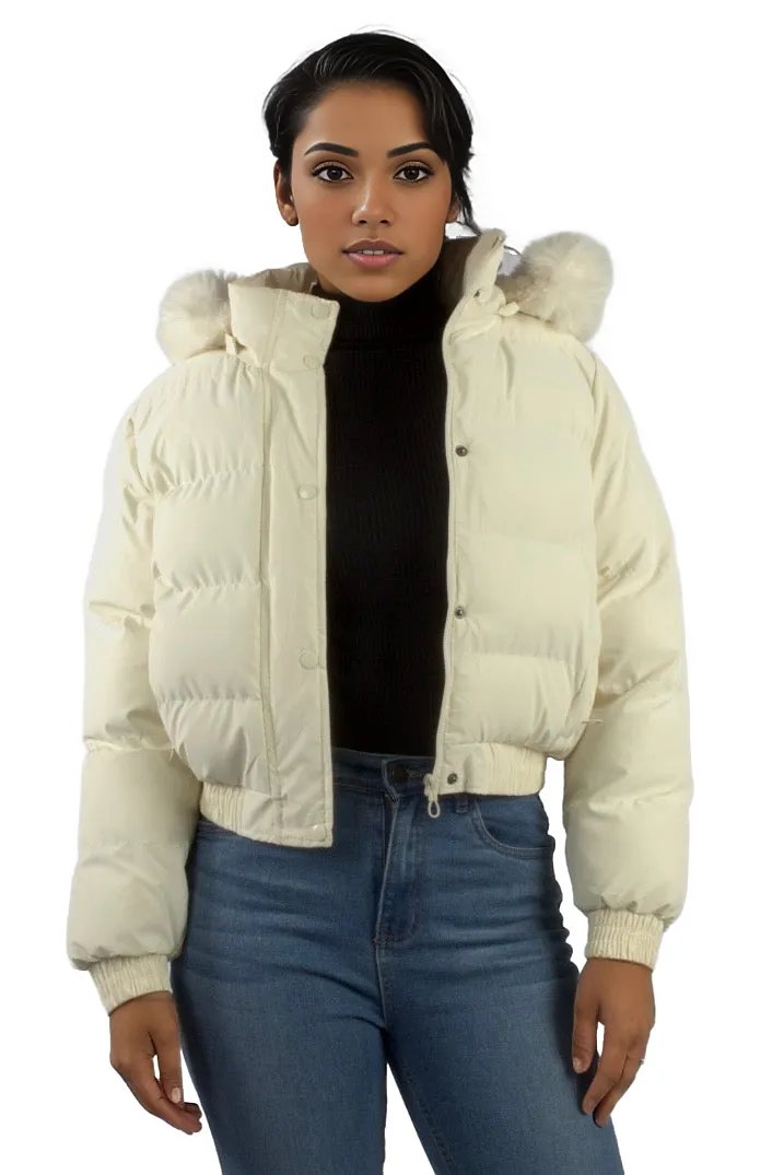 Solid Fur Hooded Padded Coat jacket