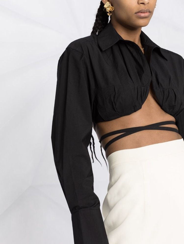 Tie Back Shirt Crop Top