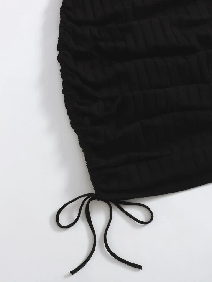 Drawstring Side Rib-Knit Bodycon Mini Dress