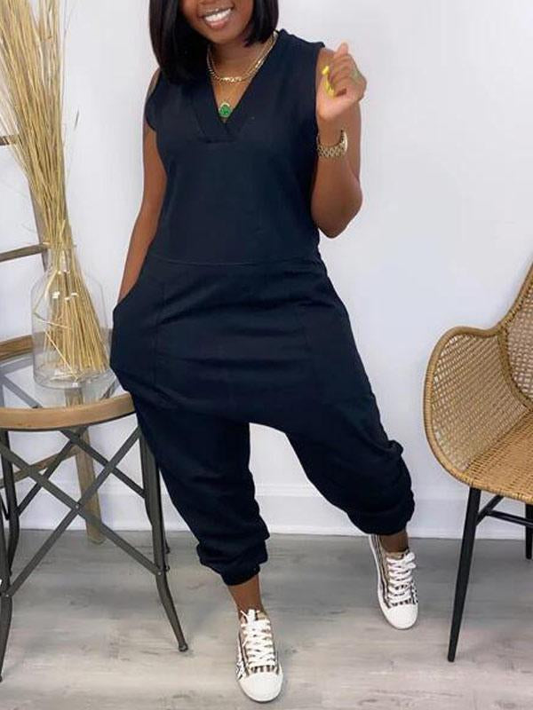 Thin Summer V Neck Pocket Jumpsuit