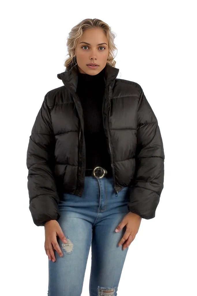 Standard Collar Zipper Padded Crop Jacket