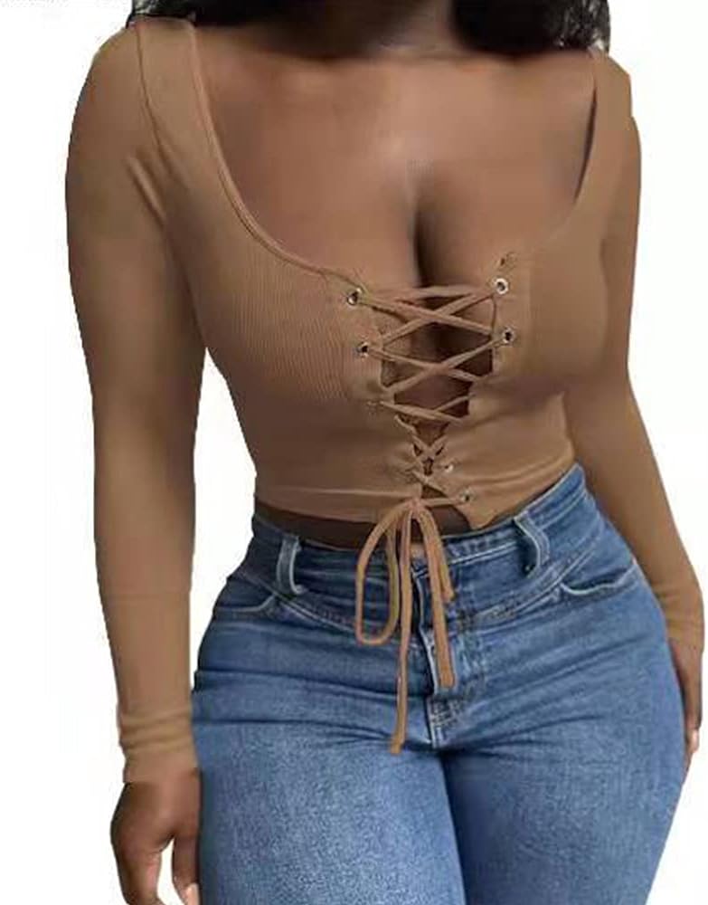 Lace Up Ribbed Knitted Crop Top