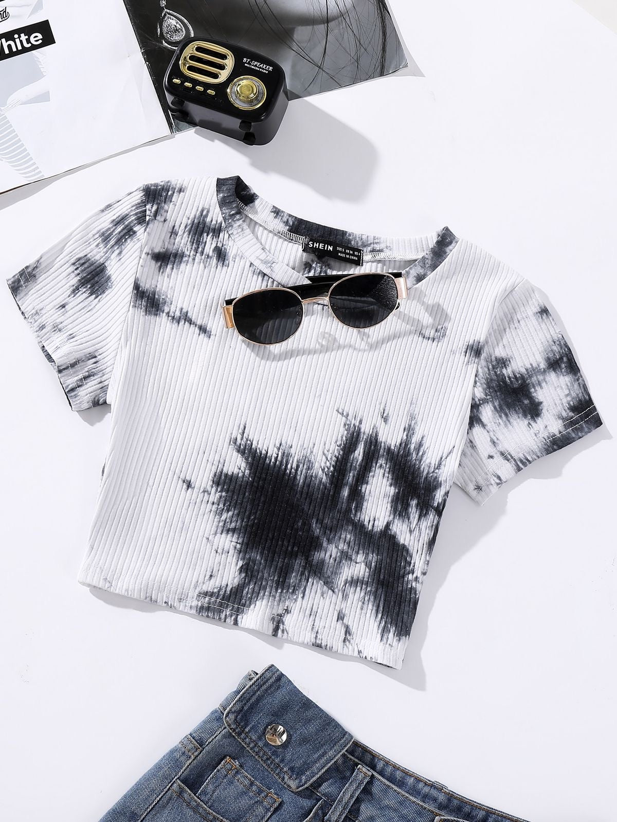 Ribbed Knitted Tie Dye Crop Top