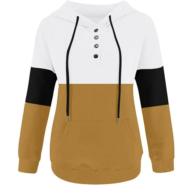 Color Block Hooded Sweatshirts Button Collar Hoodie