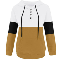 Color Block Hooded Sweatshirts Button Collar Hoodie