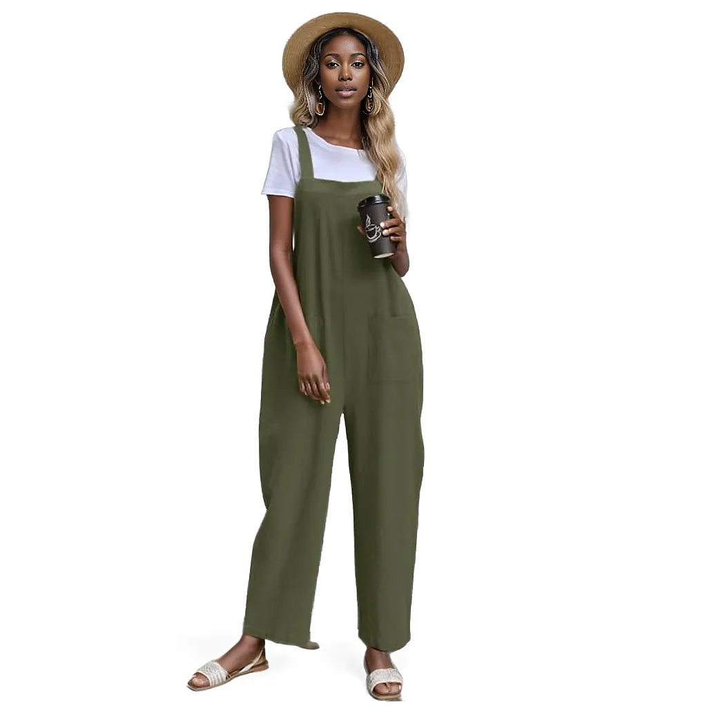 Dual Pocket Solid Overall Jumpsuit Without Tee