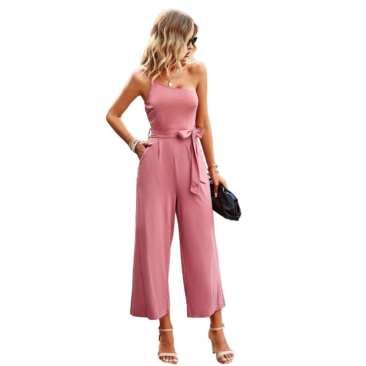 One Shoulder Jumpsuit With Pockets With No Belt