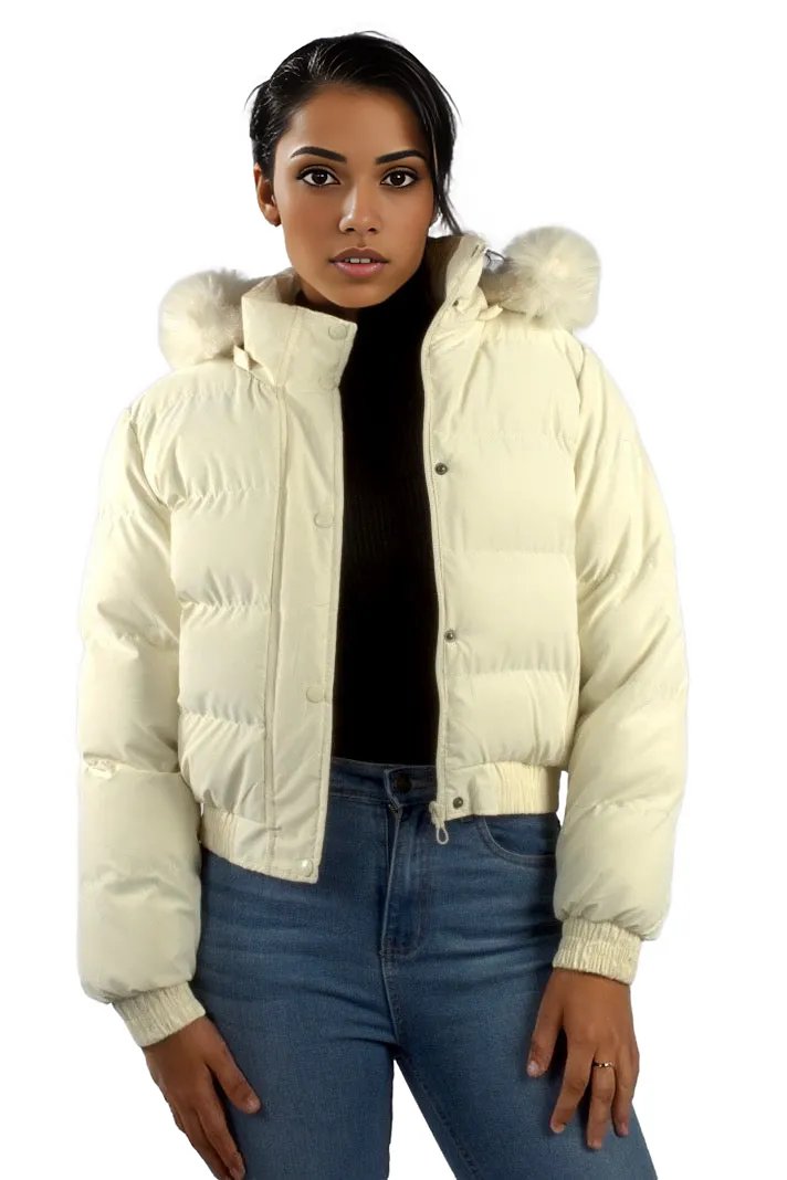 Solid Fur Hooded Padded Coat jacket