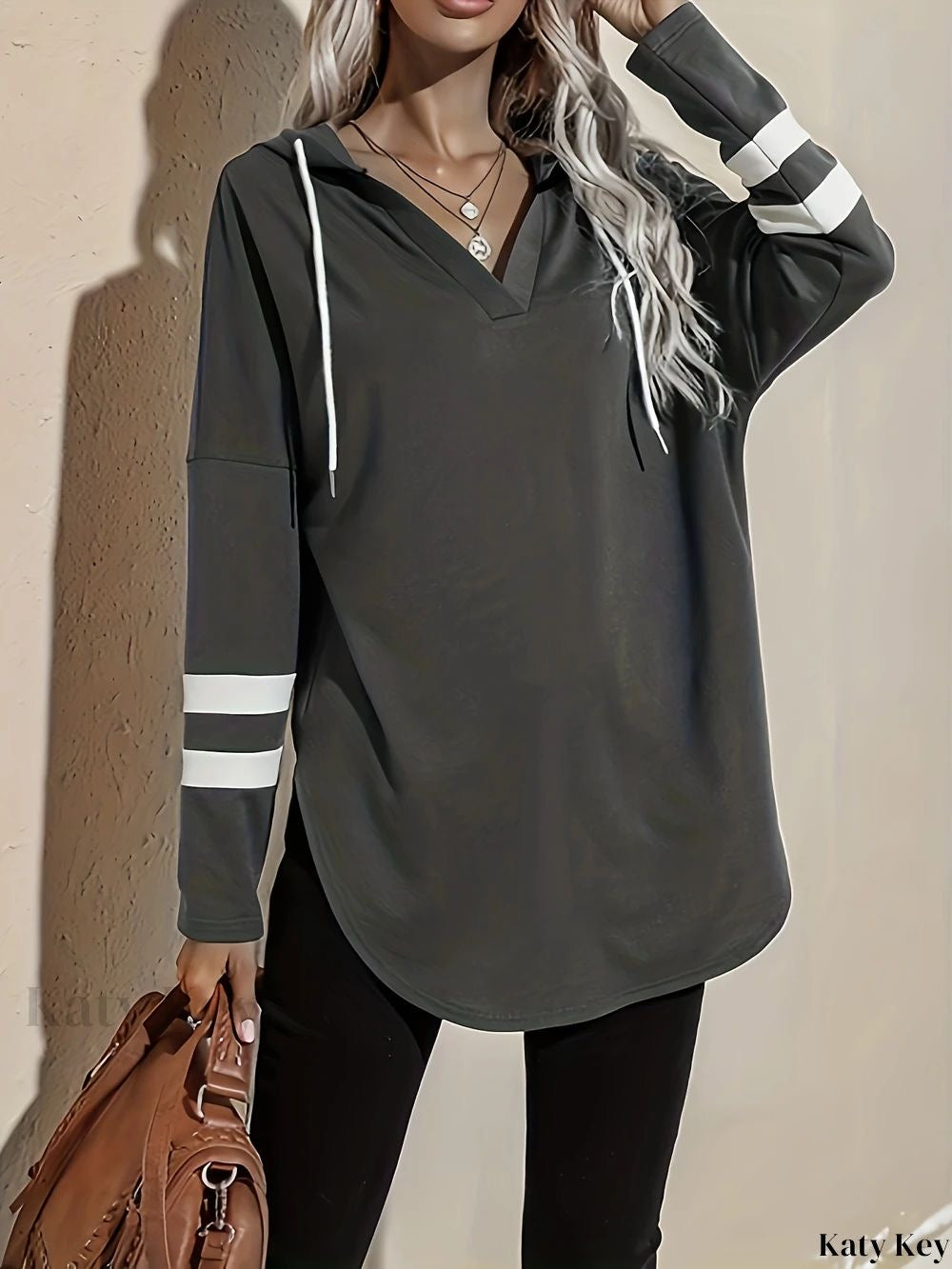 Thin Stripe Hooded Long Sleeve T-Shirt