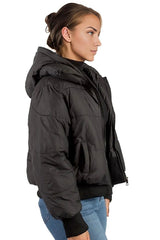 Solid Cropped Padded Jacket With Hood