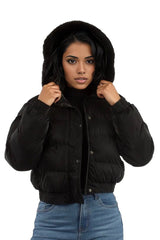 Solid Fur Hooded Padded Coat jacket