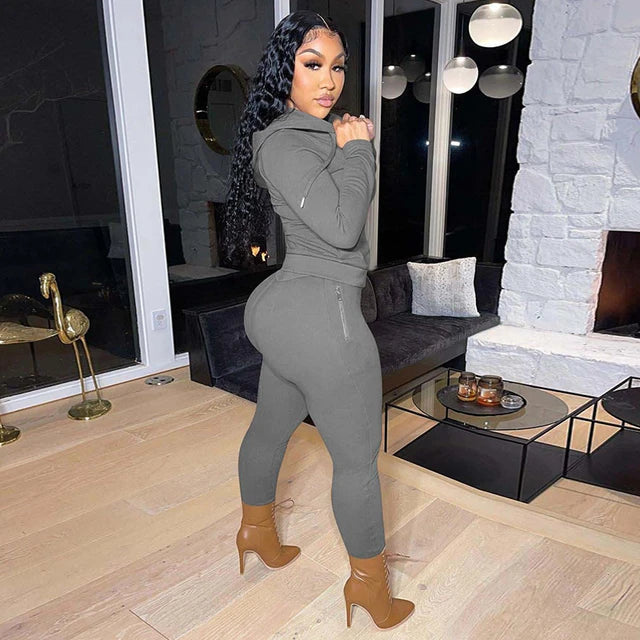 Thick Plush Two Piece Set Hooded Tracksuit