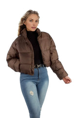 Standard Collar Zipper Padded Crop Jacket