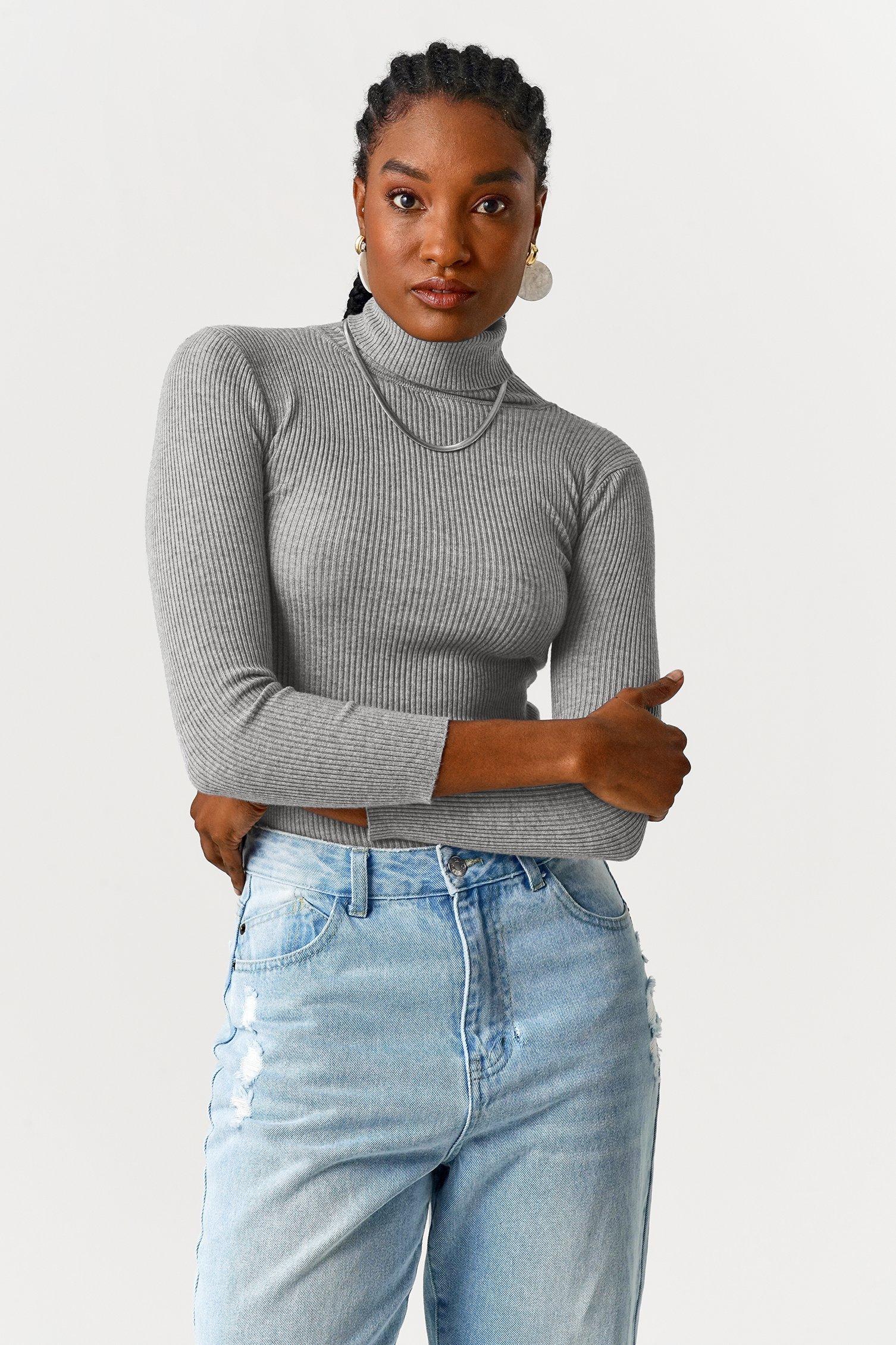 Turtleneck Ribbed Knit Sweater Pullover Jersey