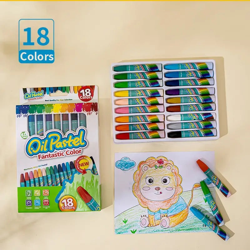 1set of Vibrant Hexagonal Oil Pastel Crayons 18 Colours
