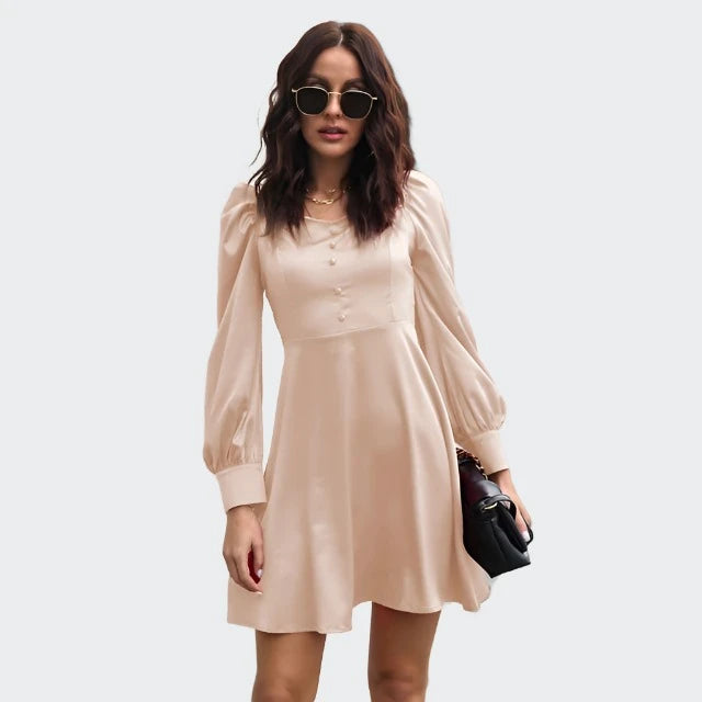 Satin Off Shoulder Puff-Sleeve Dress