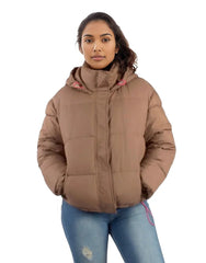 Padded Short Puffer Jacket With Drawstring and Hood