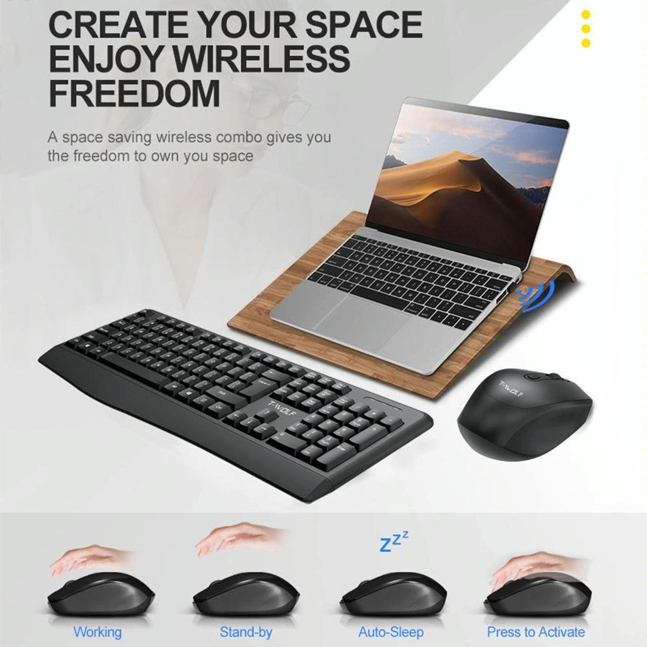 T-WOLF TF-100 2.4G Bluetooth Laptop Office Wireless Keyboard and Mouse Set