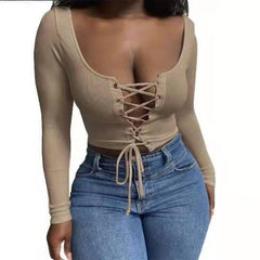 Lace Up Ribbed Knitted Crop Top