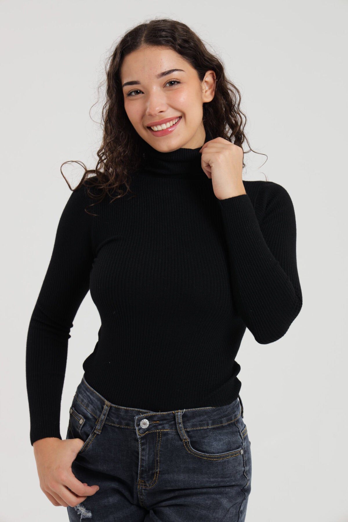 Turtleneck Ribbed Knit Sweater Pullover Jersey