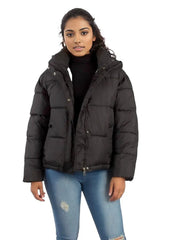 Padded Short Puffer Jacket With Drawstring and Hood