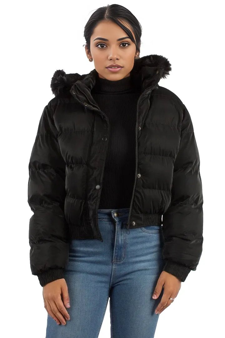 Solid Fur Hooded Padded Coat jacket