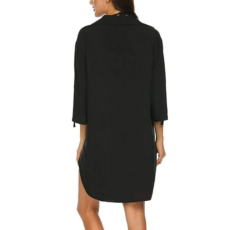 Notched Neck Flounce Sleeve Tunic Dress