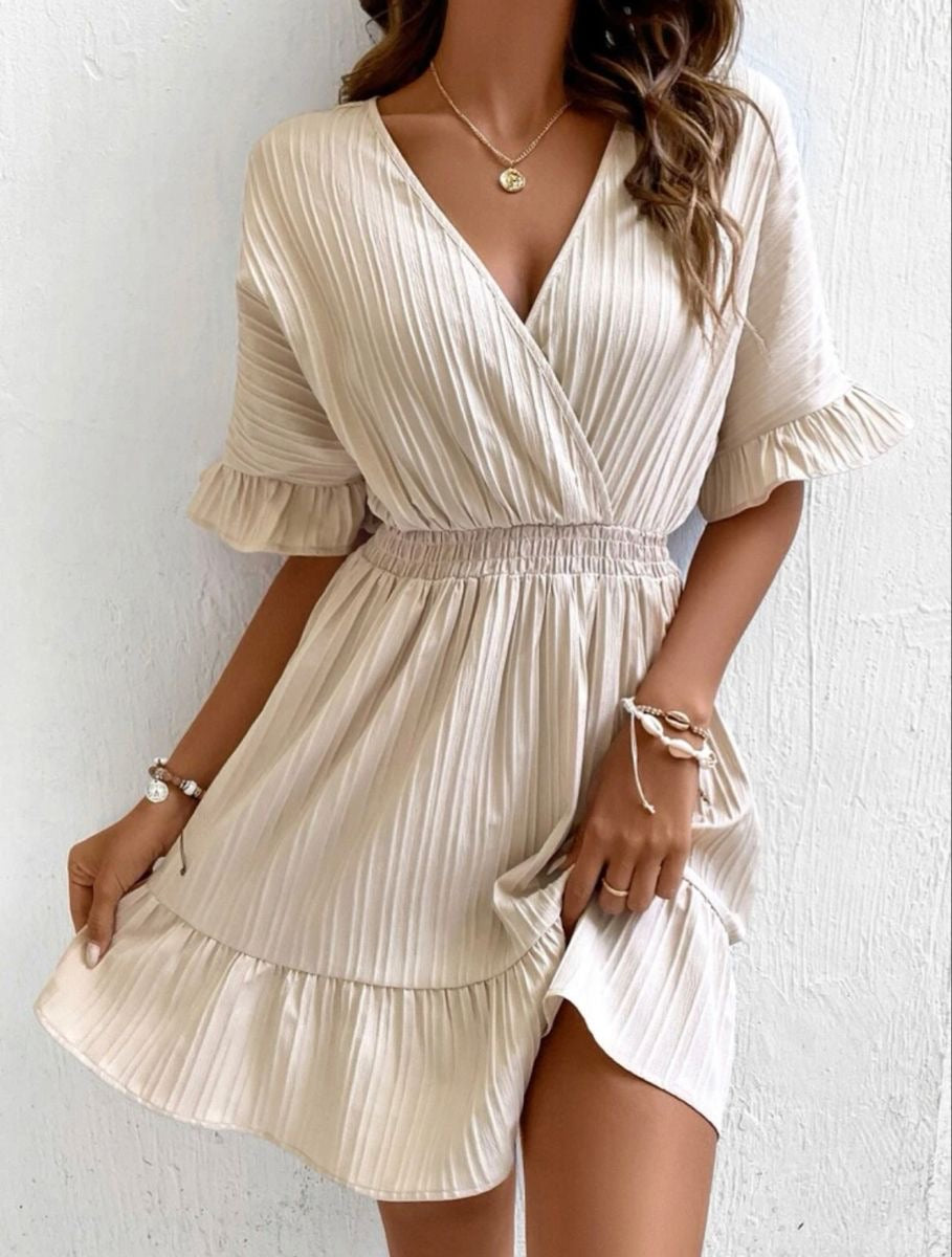 Short Flounce Sleeve Ruffle Hem Short Mini Dress