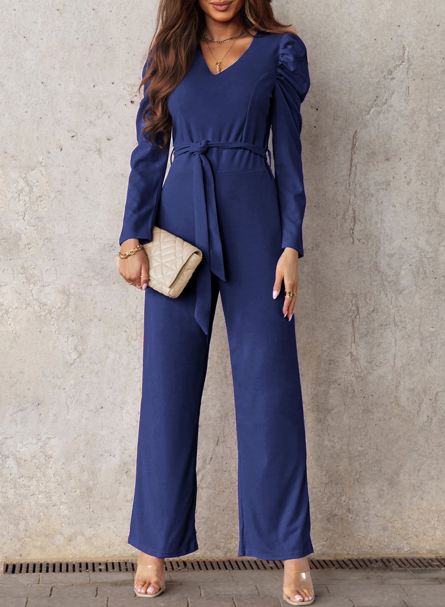 Belted Wide Leg Formal Rompers Jumpsuits