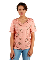 Leaf Printed V-Neck T-Shirt