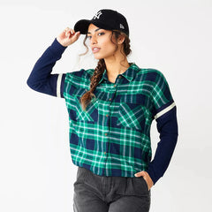 Flannel Plaid Strip Short Shirt