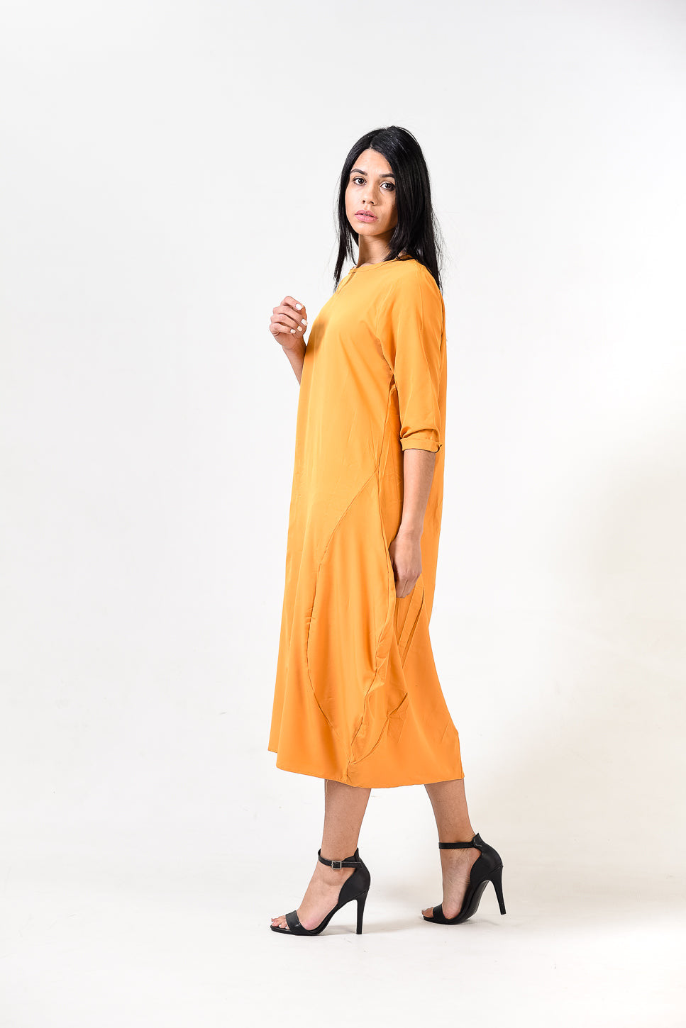 Solid Round Neck A Line Dress