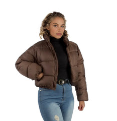 Standard Collar Zipper Padded Crop Jacket