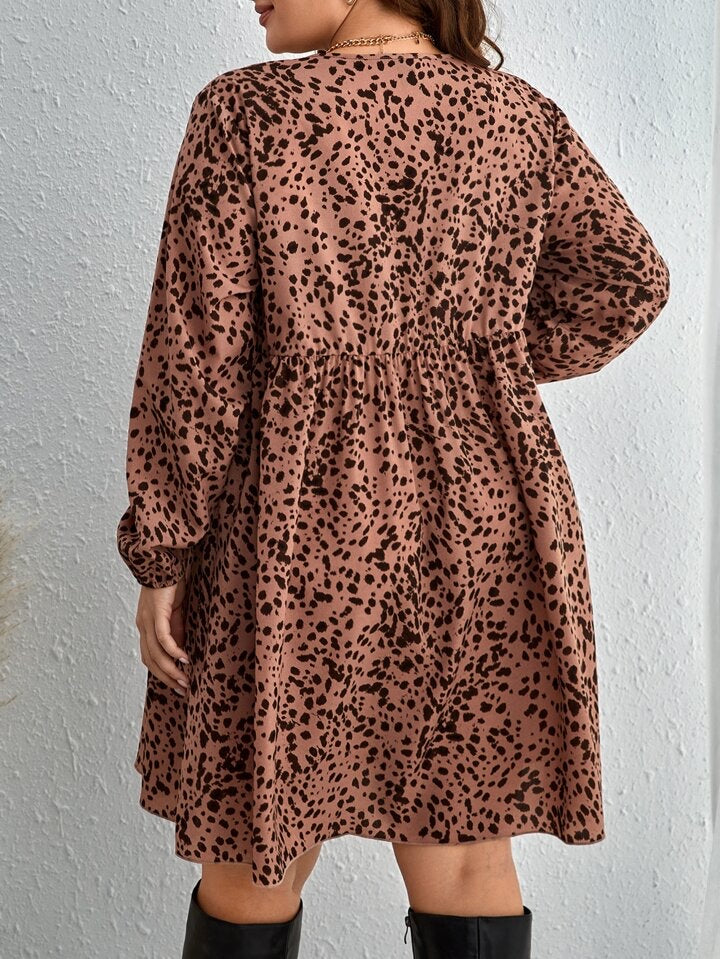 Spot printed long sleeve mini dress