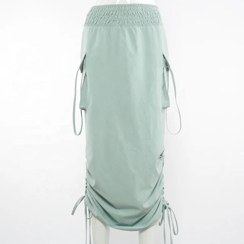 Flap Pocket Drawstring Waist Cargo Skirt