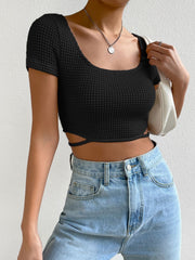 Scoop Neck Cut Out Detail Crop Tee