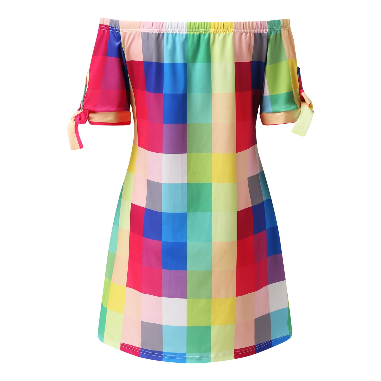 Colourful Colourblock Mini Off Shoulder Dress