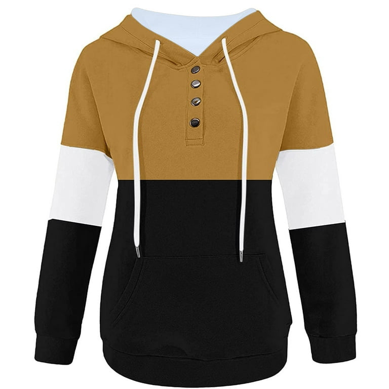 Color Block Hooded Sweatshirts Button Collar Hoodie