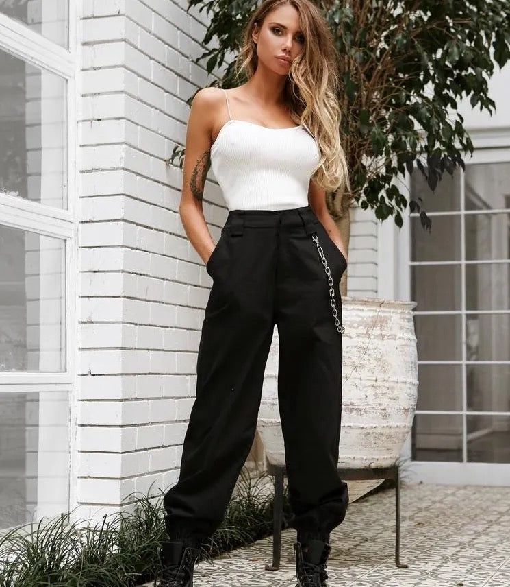 Cargo Trousers High Waist Button Pants without chain