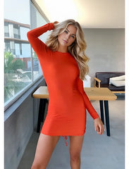 Ruched Back Long Sleeve Mini Bodycon Dress