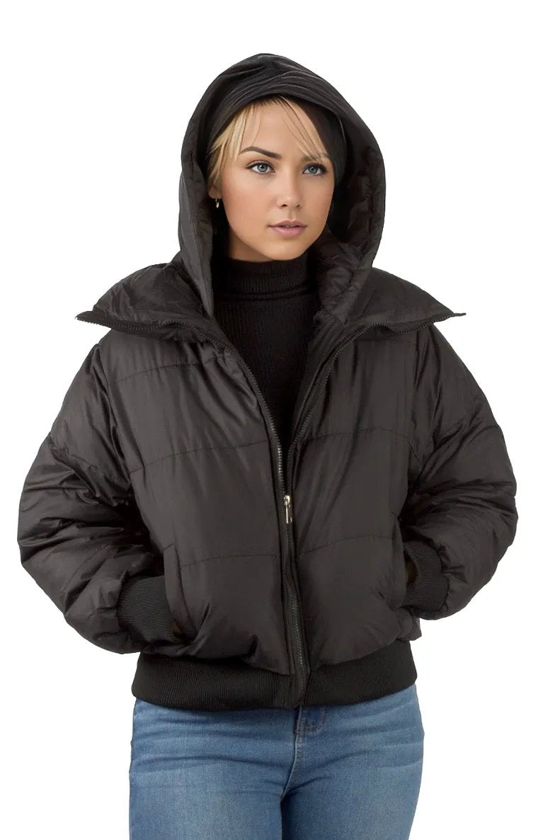 Solid Cropped Padded Jacket With Hood