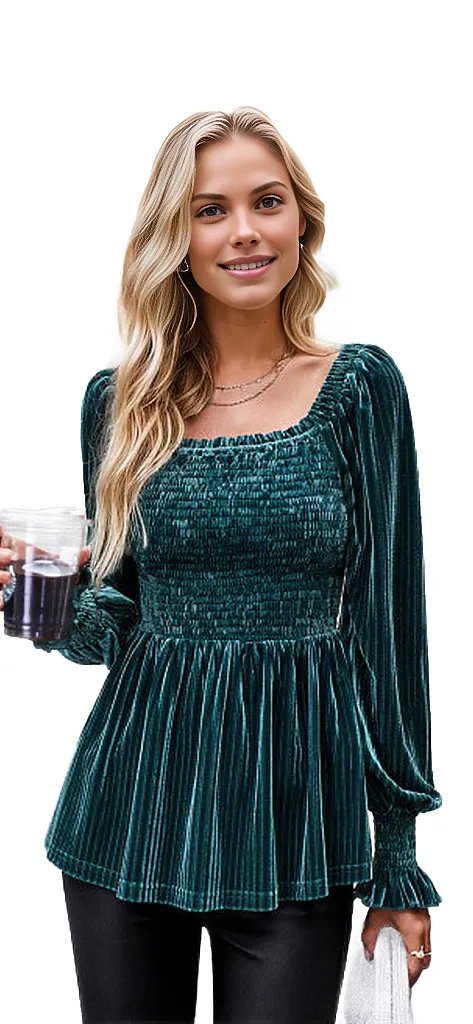 Velvet Frill Ruched Cute Top